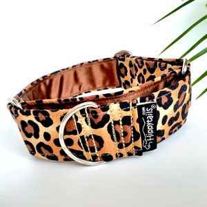 Martingale Collar Leopard Print, Greyhound Collar, Sighthound Collar, Ribbon Dog Collar, 40mm, 50mm wide dog collar, Optional Dog Lead