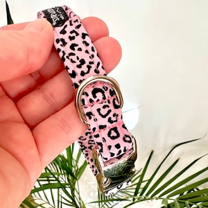 Pink leopard dog collar, dog collar leopard, animal print puppy collar, pink leopard dog lead, pink leopard puppy collar, optional dog lead