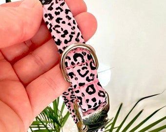 Pink leopard dog collar, dog collar leopard, animal print puppy collar, pink leopard dog lead, pink leopard puppy collar, optional dog lead