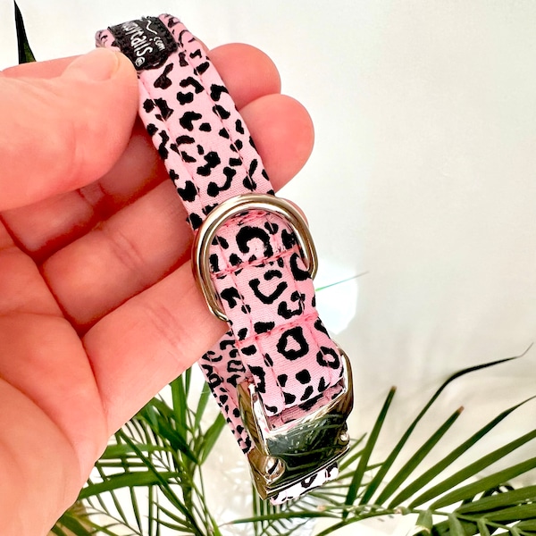 Pink leopard dog collar, dog collar leopard, animal print puppy collar, pink leopard dog lead, pink leopard puppy collar, optional dog lead