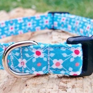 Sky Blue, Turquoise Geometric Designer Dog Collar, Girl, Boy Dog Collar, Red, Floral Puppy Collar, Optional Lead