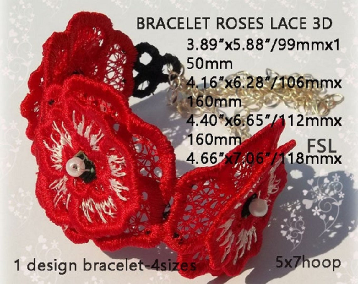 Machine Embroidery Design FSL Rose Flower Brooch Hairpin Lace Machine Embroidery Design FSL Rose Flower Brooch Hairpin Lace