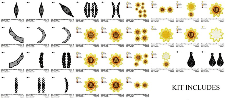 lace No.34-51 jewelry Sunflower embroidery design 5x7hoopINSTANT DOWNLOAD set FSL kit 4x4hoop