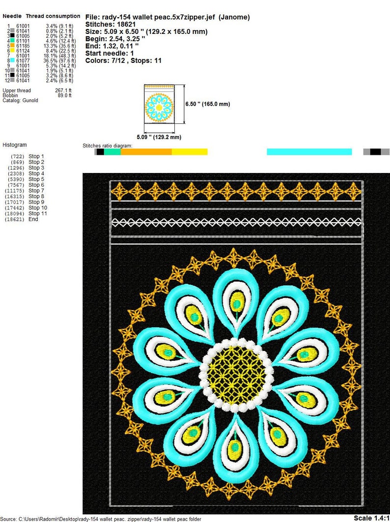 bag zipper Peacock ITH Machine embroidery digitization.INSTANT DOWNLOAD 5.51x7.87hoop zippered No.154-5x7hoop