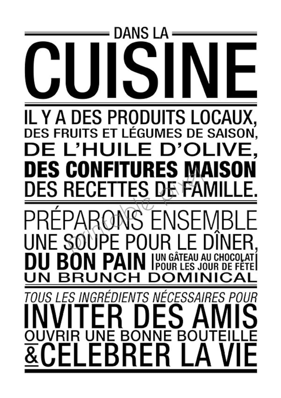 Black and White Kitchen Wall Art XXL Poster 70x100 50x70 A4 Etsy