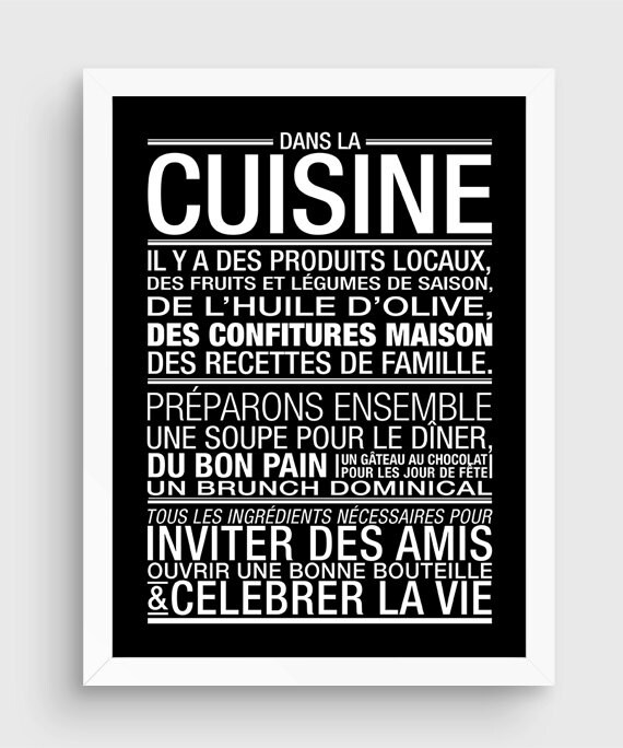 Kitchen Wall Art Black And White Print 70x100 50x70 A4 Etsy