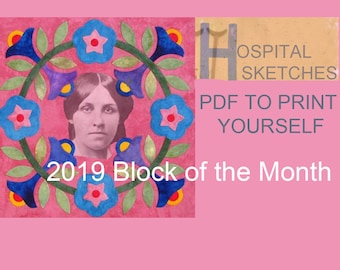 Hospital Sketches. 2019 Applique BOM from Barbara Brackman's Civil War Quilts Blog. PDF to Download Now