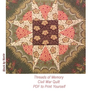 Threads of Memory. Civil War Quilt Pattern PDF BlockoftheMonth Sampler. 12 pieced star designs.