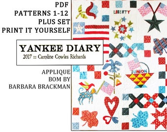 YANKEE DIARY BOM Civil War Quilts All Patterns 1-12. A pdf you print yourself. Traditional applique with a modern set.