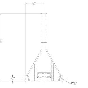 May include: Line drawing of a plastic post with a 1 3/8" height, 3/8" width, and 3/32" depth. The post has a rounded top and a triangular base.