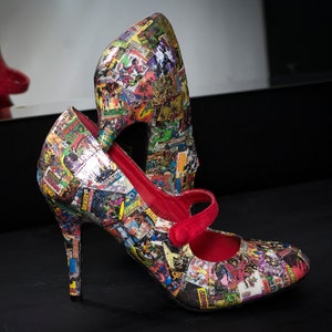 Custom Comic Book Wedding Shoes with Low Heel and Strap for Alternative Wedding / Geek Wedding / Geek Shoes image 2