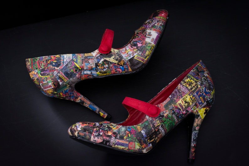 Custom Comic Book Wedding Shoes with Low Heel and Strap for Alternative Wedding / Geek Wedding / Geek Shoes image 10