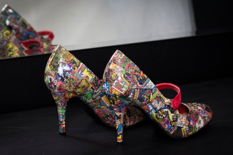 Custom Comic Book Wedding Shoes with Low Heel and Strap for Alternative Wedding / Geek Wedding / Geek Shoes image 8
