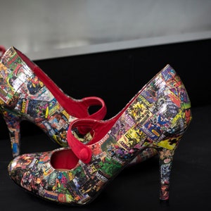 Custom Comic Book Wedding Shoes with Low Heel and Strap for Alternative Wedding / Geek Wedding / Geek Shoes image 4