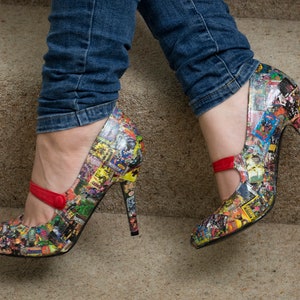Custom Comic Book Wedding Shoes with Low Heel and Strap for Alternative Wedding / Geek Wedding / Geek Shoes image 7
