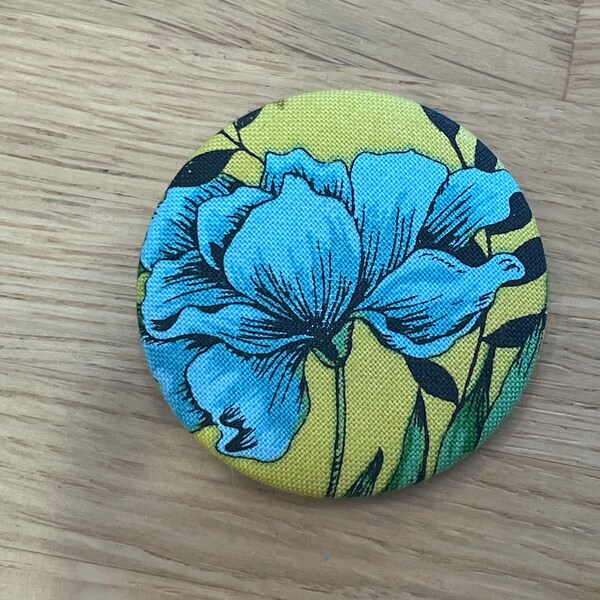 Handmade fabric button magnetic pin cushion/needle holder in a Jewel Tones Fabric