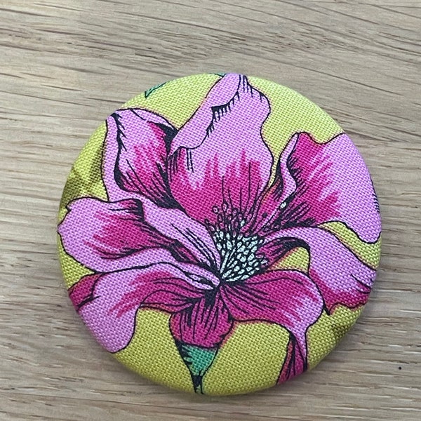 Handmade fabric button magnetic pin cushion/needle holder in a Jewel Tones Fabric