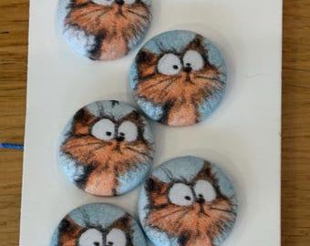 Handmade fabric buttons - Orange Cat
