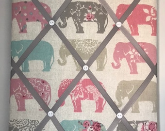 Hand made Fabric Notice Board In Clarke & Clarke Elephant Fabric