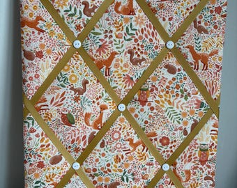 Handmade fabric notice board in Makower Wild Wood  fabric