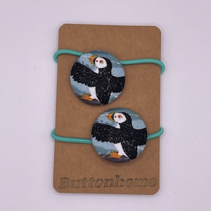 Handmade button hair ties puffin fabric