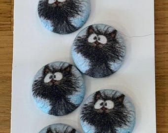 Handmade fabric buttons - Black Cat