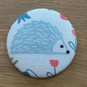 Handmade fabric button magnetic pin cushion/needle holder in a gorgeous fabric -hedgehog