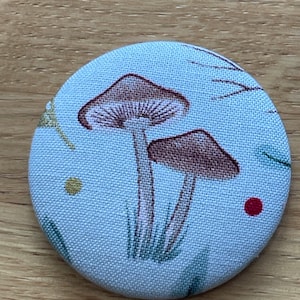 Handmade fabric button magnetic pin cushion/needle holder - mushroom fabric