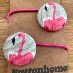 Handmade button hair ties (Sophie Allport fabric) Flamingos