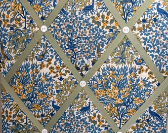 Handmade fabric notice board in a Liberty fabric