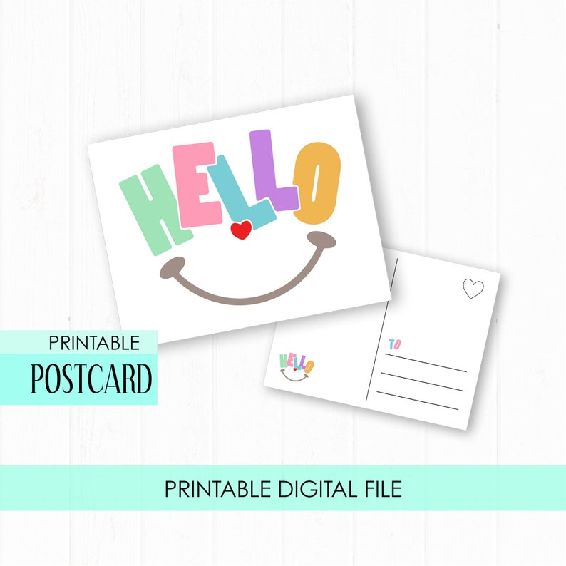 Hello Postcards for Kids Printable Postcards for Kids Etsy