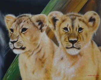 Lion Cubs Original Acrylic Painting