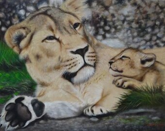 Mother and Cub Original Acrylic Painting
