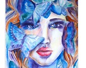 Watercolor painting"Spring"wall decor,art print mothers day gift,Illustration,girl painting,Art Collectibles,girl with butterfly,deep water