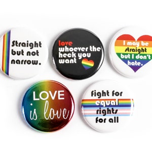 Rak men inte smal, HBTQ-allierad, HBTQ-stolthet: Nålknappar eller starka keramiska magneter - Stödjer Ten Oaks-projektet