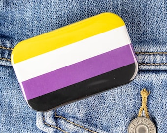 Botón o imán de bandera no binario: orgullo LGBTQ, imán de orgullo enby, botón queer