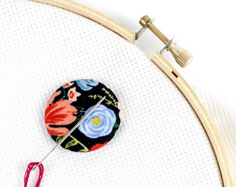 Needle minder: Rifle Paper Company Florals - Fabric Needlekeepers with Strong Ceramic Magnets for Embroidery, Cross Stitch (Black)