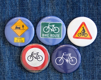 Señales de bicicleta - Botones temáticos de ciclismo o imanes de cerámica fuertes: señales de tráfico, señales de ciclismo, carril para bicicletas, compartir la carretera