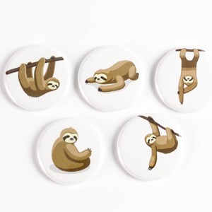 Sloth Magnets, Sloth Buttons (Pack of 5) -  Sloth Birthday, Sloth Party Favours, Sloth gift idea