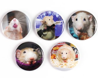 Cute Rats! Marty Mouse House Gang - Rat Magnets or Rat Buttons: Gift for Rat Lovers, Rat Owners