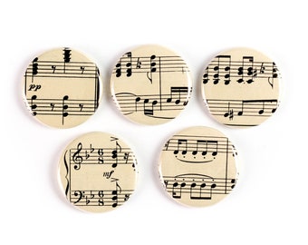 Music Buttons - Sheet Music Magnets - Gifts for Musicians, Gifts for Music Lovers - Upcycled Sheet Music Items