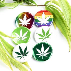 Weed Leaf Buttons - Hemp Pride -  Green Pride Buttons - 420 - Cannabis Button or Magnet