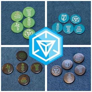 Niantic Ingress Enlightened or Resistance Agent Pinback Buttons or Strong Ceramic Magnets - Shapers, Frogs, Smurfs, XM