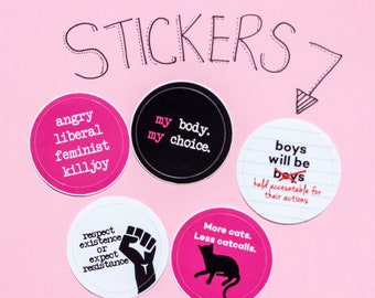 Pro-Choice Feminist Stickers: Women's Rights, My Body My Choice, Less catcalls, Feminist Killjoy- Supports Planned Parenthood