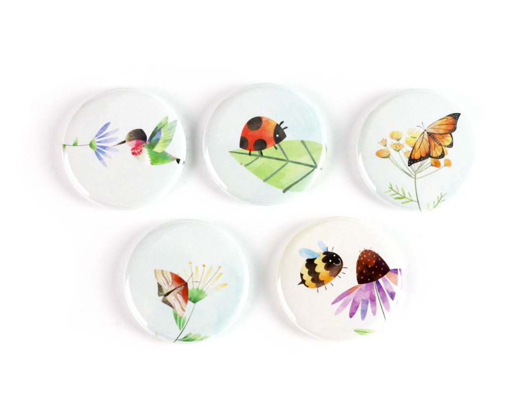 Pollinators, Garden Friends Ceramic Magnets or Pinback Buttons ...