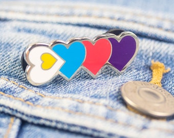 Pin de esmalte de corazones poliamorosos: pin de orgullo poliamoroso y pin de no monogamia ética.