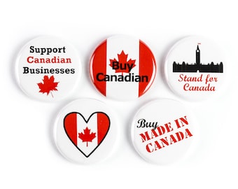 Kaufen Sie kanadische Magnete oder Pinback Buttons: Canada Day, Made in Canada, Support Canadian Businesses - Support Minwaashin Lodge