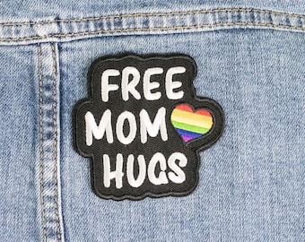 Free Mom Hugs Iron On Patch, Queer Parent Patch, Ally Patch