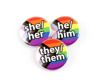 5pk Pride Flag Pronoun Pinback Buttons - Pronoun Magnets-  Pick your pack and flag: she, he, they, zer, xer, em, and custom available!