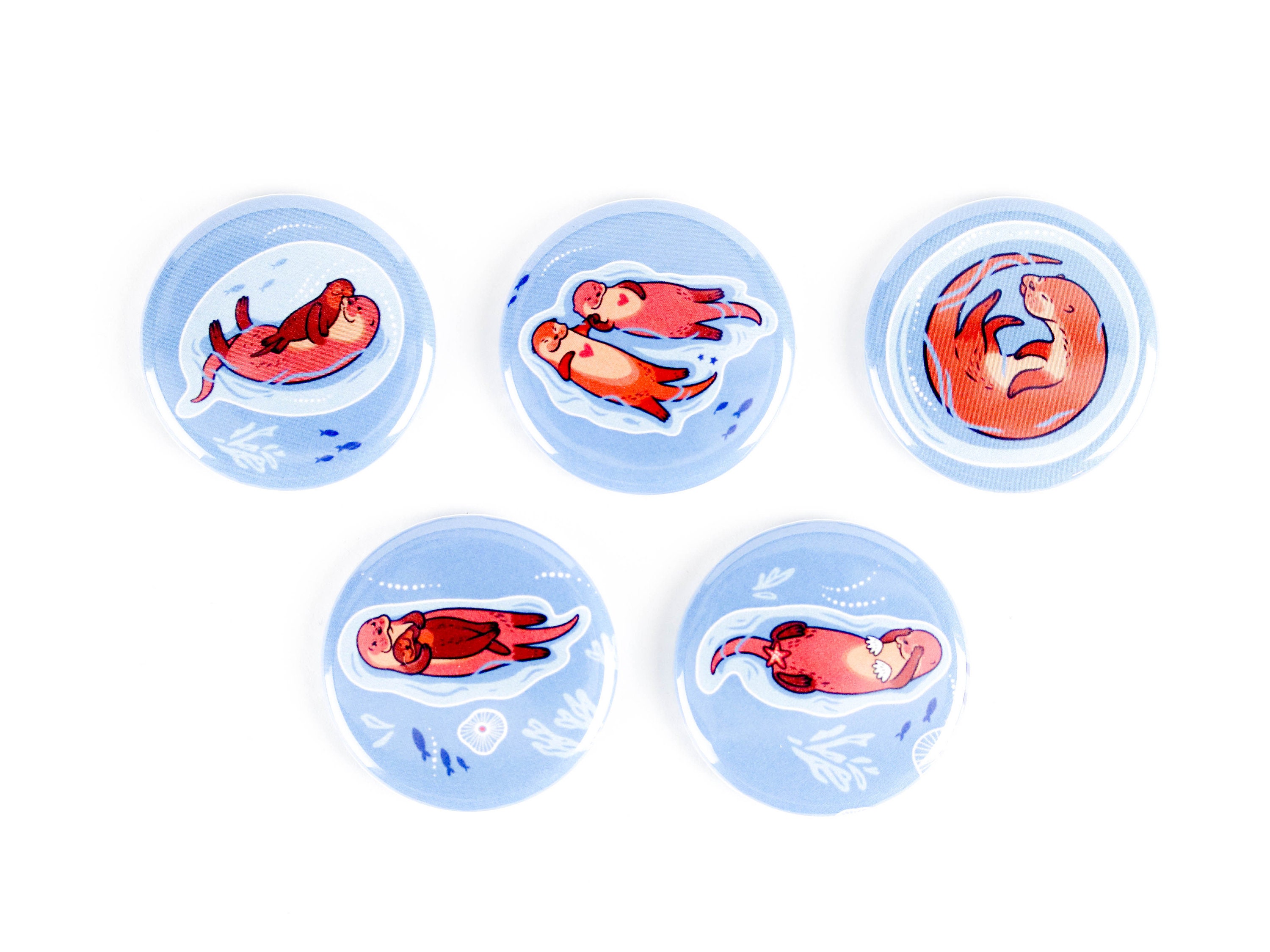 Otter Magnets, Otter Buttons (Pack of 5) -  Otter Birthday, Otter Party Favours, Otter gift idea